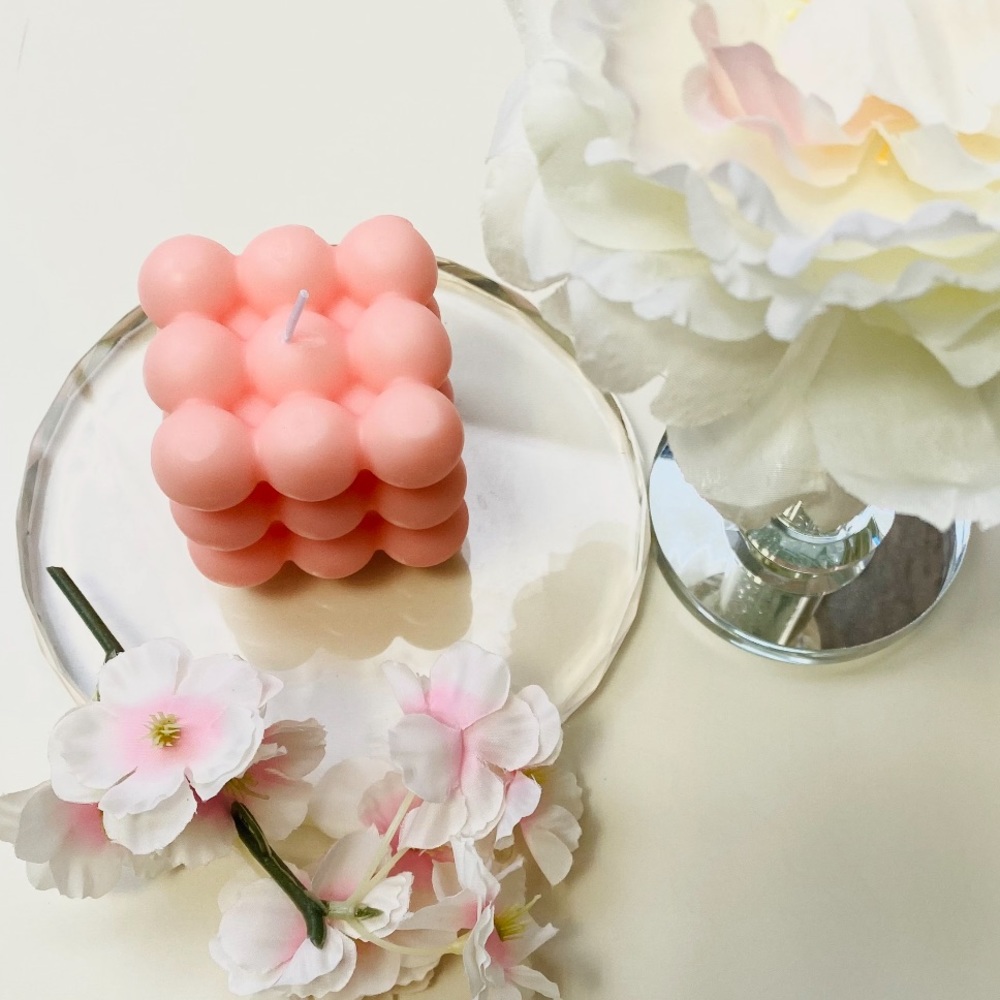 pink bubble cube candle in rose aroma